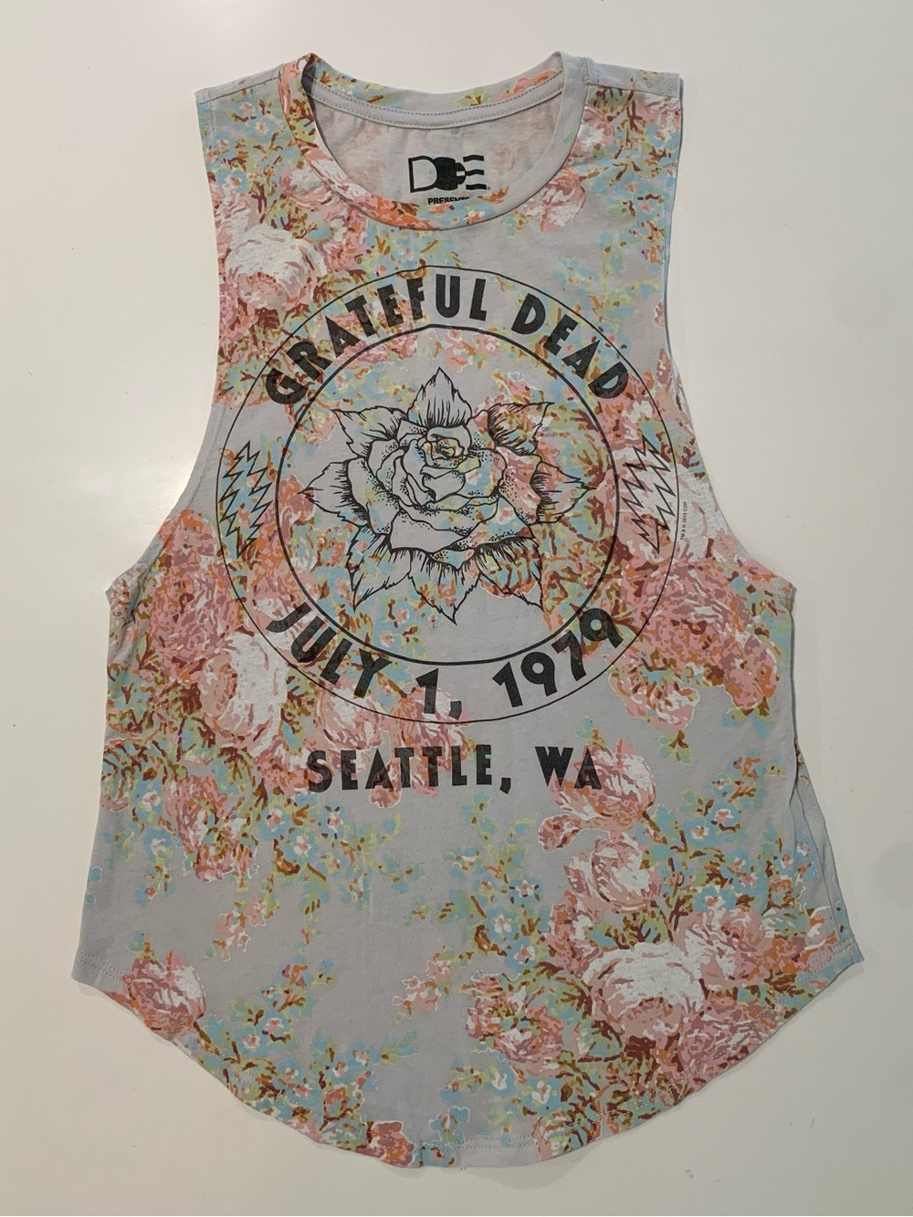 DOE Grateful Dead Floral Graphic Muscle Concert Tank Top, Tee, Festival, XS - Picture 3 of 8